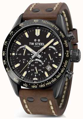 TW Steel | pulseira de couro marrom para homem | cronógrafo preto | CHS1