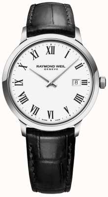 Raymond Weil | tocata masculina | pulseira de couro preta | mostrador branco | 5485-STC-00300