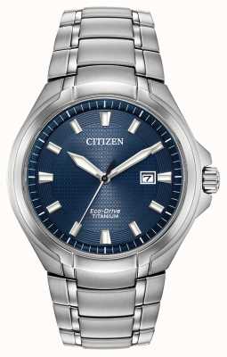 Citizen Relógio masculino titânio eco-drive azul resistente à água 100m BM7431-51L