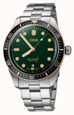 ORIS Divers sessenta e cinco mostrador verde automático (40 mm) / pulseira de aço inoxidável 01 733 7707 4357-07 8 20 18