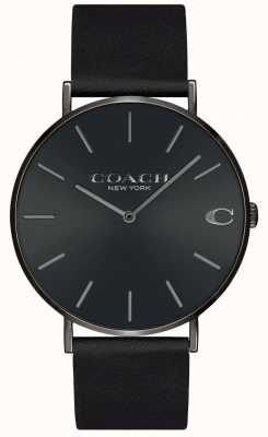 Coach | homens | charles | pulseira de couro preta | mostrador preto | 14602434