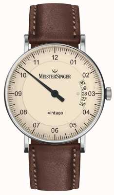 MeisterSinger | vintago masculino | automático | couro marrom | mostrador creme | | VT903