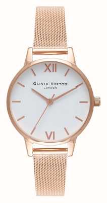 Olivia Burton | mulheres | pulseira em malha de ouro rosa | mostrador branco | OB16MDW01