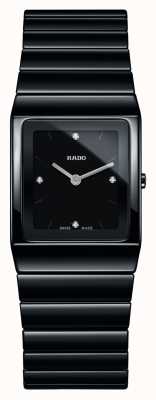 RADO Diamantes Ceramica mostrador quadrado relógio de pulseira de cerâmica preta R21702702