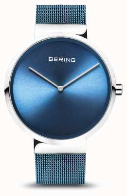 Bering | clássico | prata polida / escovada | pulseira em malha azul | 14539-308