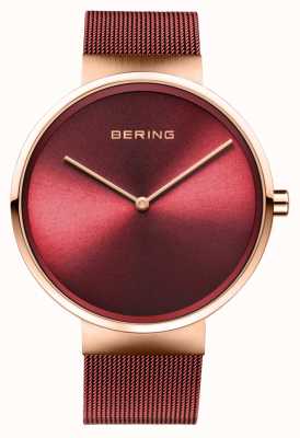 Bering | clássico | ouro rosa polido / escovado | pulseira de malha vermelha | 14539-363