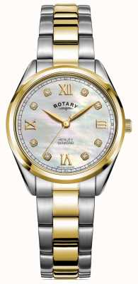 Rotary Henley das mulheres | diamante set dial | pulseira em dois tons | LB05111/41/D
