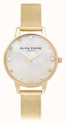Olivia Burton | mostrador midi mop com detalhe de parafuso | pulseira em malha de ouro claro | OB16SE08
