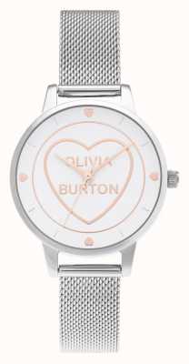 Olivia Burton Doce coração midi prata mesh branco dial OB16CD02