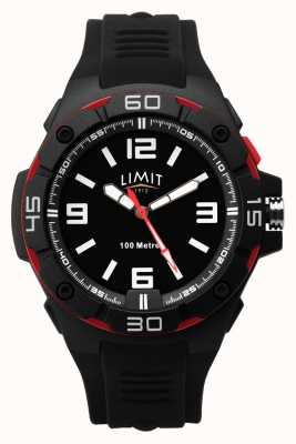 Limit | pulseira de borracha preta para homens | mostrador preto | moldura vermelha / preta 5789.65