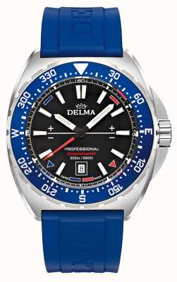 Delma Oceanmaster quartzo | pulseira de borracha azul | mostrador preto 41501.676.6.048
