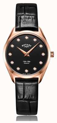 Rotary Relógio feminino ultrafino de diamante em ouro rosa LS08014/04/D