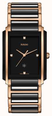 RADO Bracelete integral l masculino em ouro rosa / preto banhado a diamante mostrador preto R20207712