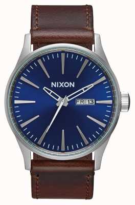 Nixon Couro Sentinela | azul / marrom | pulseira de couro marrom | mostrador azul A105-1524-00