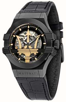 Maserati Potência | pulseira de couro preto | mostrador preto/ouro R8821108036
