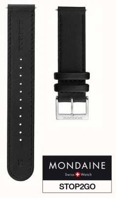 Mondaine Pulseira de relógio de 20 mm em couro vegano preto stop2go (75-115 mm de comprimento) FG2532020Q1
