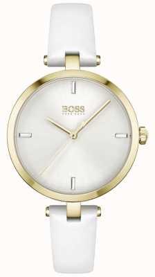 BOSS | majestade | mulheres | pulseira de couro branco | mostrador branco | 1502588
