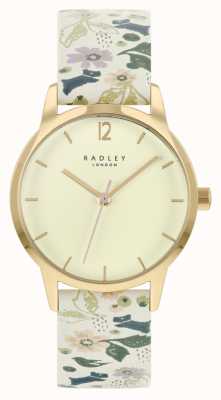 Radley Bracelete de couro floral branco feminino | mostrador de champanhe RY21232A
