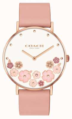 Coach Perry | pulseira de couro de bezerro rosa para senhora | mostrador floral 14503770