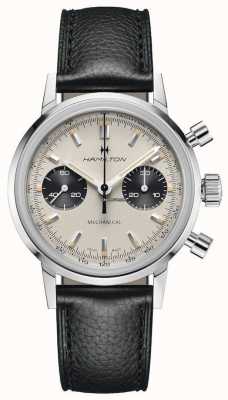 Hamilton Intramatic - cronógrafo mecânico | pulseira de couro preta | mostrador branco H38429710