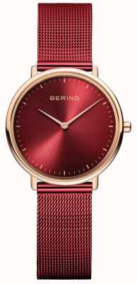 Bering Relógio feminino clássico vermelho e ouro rosa 15729-363