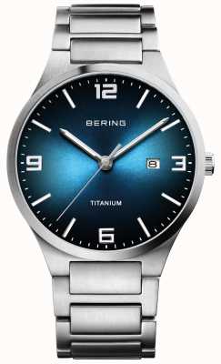 Bering Relógio masculino com mostrador azul titânio escovado 15240-777