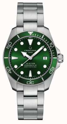 Certina Mergulhador de ação Ds | mostrador verde | pulseira de aço inoxidável C0328071109100