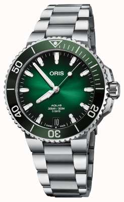 ORIS Aquis data calibre 400 automático (41,5 mm) mostrador verde / pulseira em aço inoxidável 01 400 7769 4157-07 8 22 09PEB