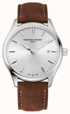 Frederique Constant Quartzo Clássico | pulseira de couro marrom | mostrador prateado FC-220SS5B6