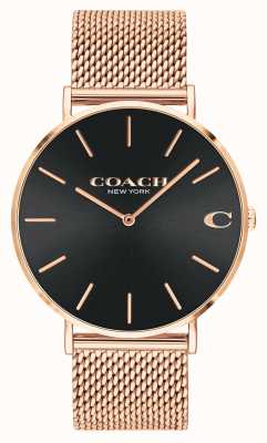 Coach | charles | mostrador raio de sol preto | pulseira em malha de ouro rosa | 14602552
