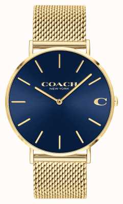 Coach | charles | mostrador raio de sol azul | pulseira em malha de ouro | 14602551