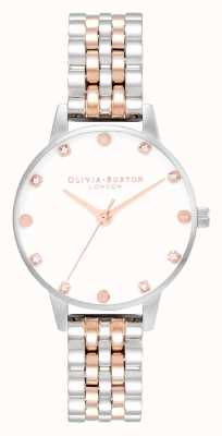 Olivia Burton Conjunto de relógio feminino em dois tons e pulseira em coração OBGSET159