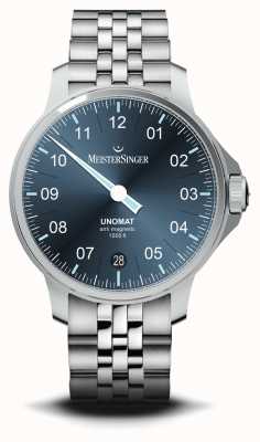 MeisterSinger Relógio azul Unomat sunray de aço inoxidável UN917