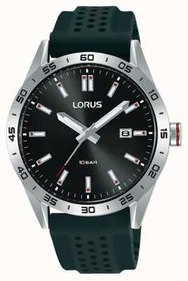 Lorus Relógio esportivo de quartzo de 40 mm com pulseira de silicone preta com mostrador de raio de sol RH965NX9