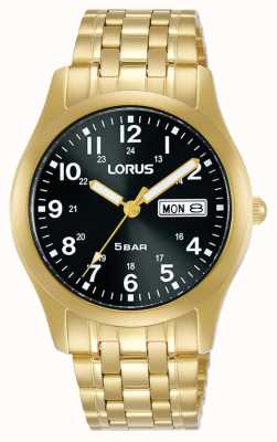 Lorus Relógio de quartzo clássico de 38 mm, mostrador preto em ouro amarelo RXN76DX9