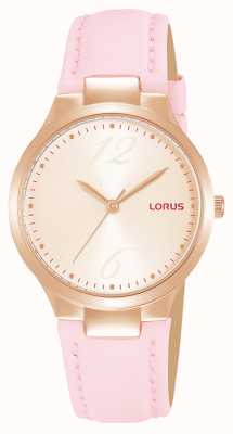 Lorus Pulseira feminina de couro rosa com mostrador e dourado rosa RG210UX9