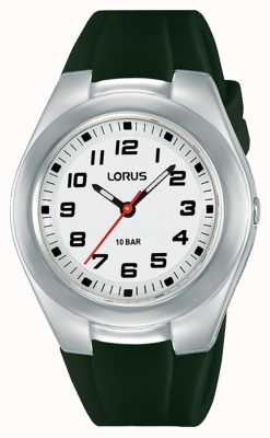 Lorus Bracelete infantil em silicone verde escuro e mostrador branco RRX85GX9