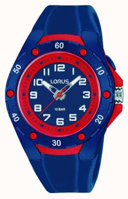 Lorus Bracelete de silicone azul infantil moldura vermelha R2373NX9