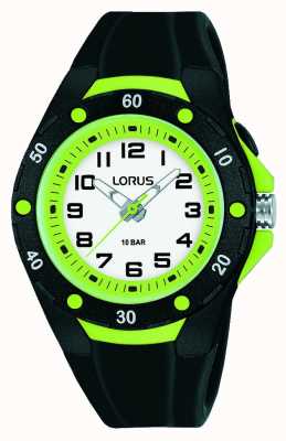 Lorus Moldura interna verde infantil com pulseira de silicone preta R2375NX9