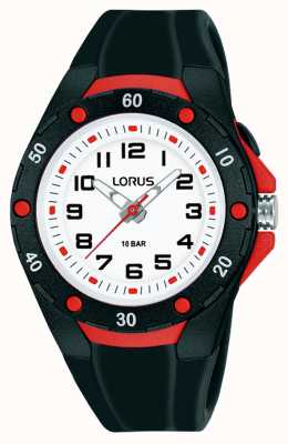 Lorus Relógio infantil com pulseira de silicone preta com mostrador branco R2377NX9