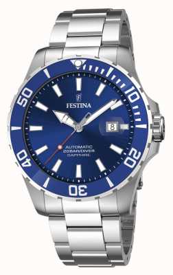 Festina Masculino | mostrador azul | pulseira de aço inoxidável | relógio automático F20531/3
