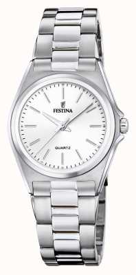 estina Feminino | mostrador branco | pulseira de aço inoxidável F20553/2
