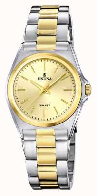 estina Feminino | mostrador de ouro | pulseira de dois tons F20556/3