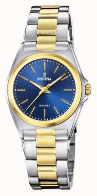 estina Feminino | mostrador azul | pulseira de dois tons F20556/4
