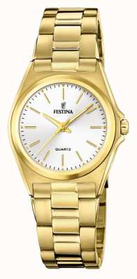estina Feminino | mostrador branco | pulseira banhada a ouro pvd F20557/2