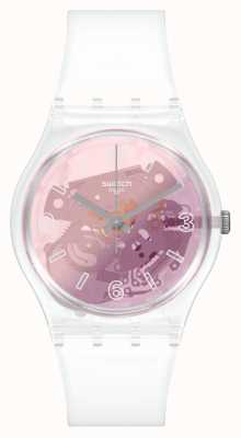 Swatch Relógio com mostrador de esqueleto de discoteca rosa gentil original GE290
