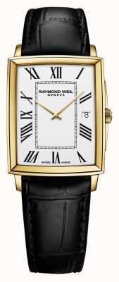 Raymond Weil Relógio masculino com pulseira de couro pvd em tocata retangular em ouro amarelo 5425-PC-00300