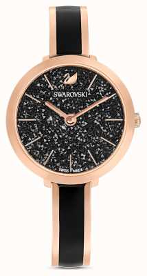 Swarovski Feminino | prazer cristalino | mostrador preto | relógio de ouro rosa 5580530