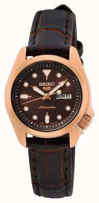 Seiko 5 esportes | compacto | mostrador marrom | pulseira de couro marrom | relógio automático SRE006K1