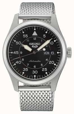 Seiko 5 esportes flieger relógio com pulseira milanesa com mostrador preto automático SRPH23K1